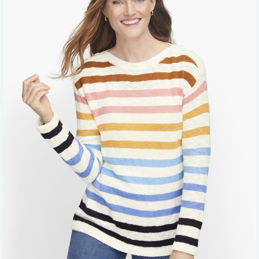 Talbots Colorful Striped Crew Neck Sweater